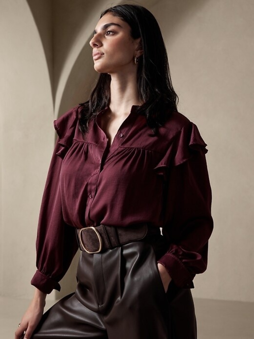 Banana Republic Shirred Ruffle Blouse